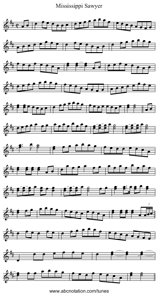 Mississippi Sawyer - staff notation