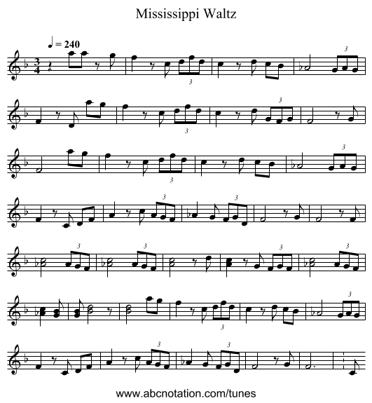 Mississippi Waltz - staff notation