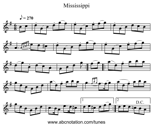 Mississippi - staff notation