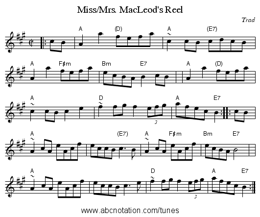 Miss/Mrs. MacLeod's Reel - staff notation