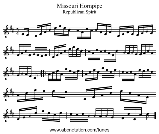 Missouri Hornpipe - staff notation