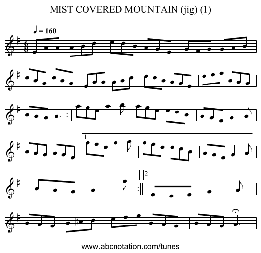 MIST COVERED MOUNTAIN (jig) (1) - staff notation