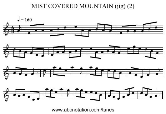 MIST COVERED MOUNTAIN (jig) (2) - staff notation