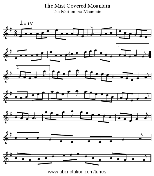 Mist Covered Mountain, The - staff notation