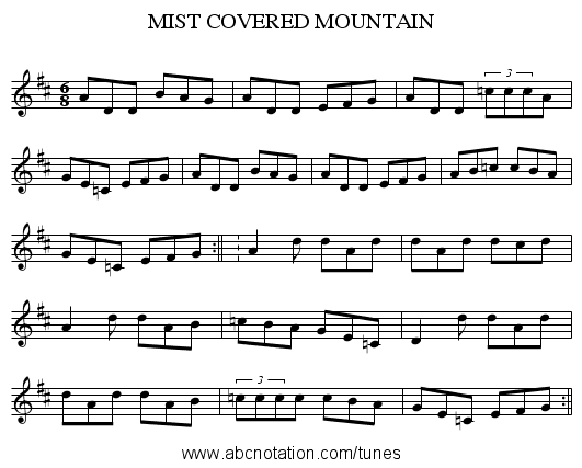MIST COVERED MOUNTAIN - staff notation