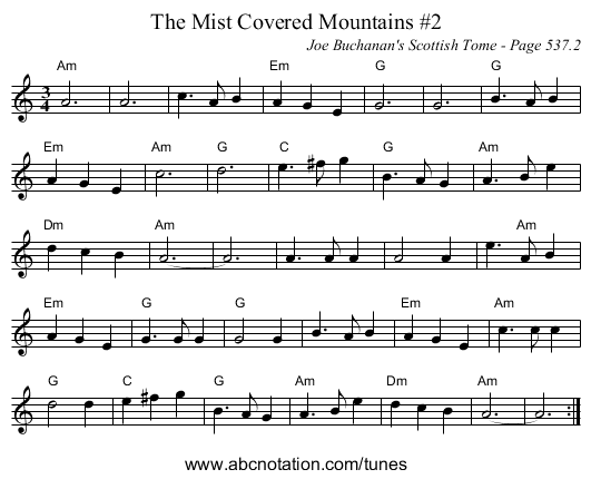 Mist Covered Mountains #2, The - staff notation