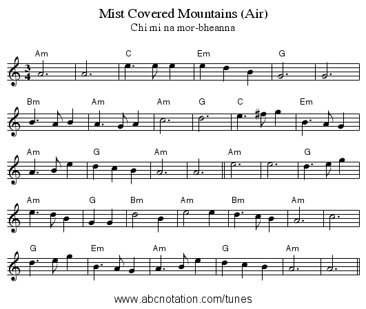 Mist Covered Mountains (Air) - staff notation