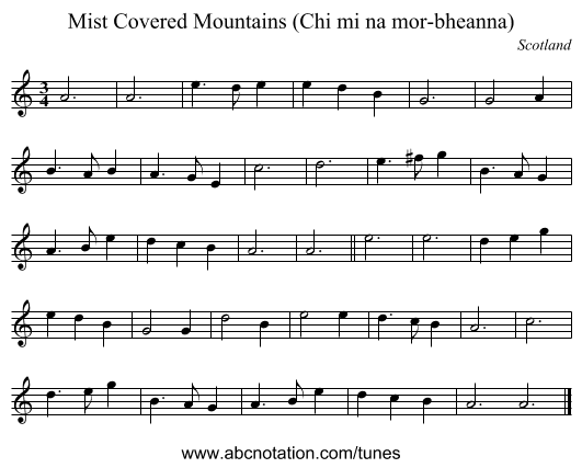Mist Covered Mountains (Chi mi na mor-bheanna) - staff notation