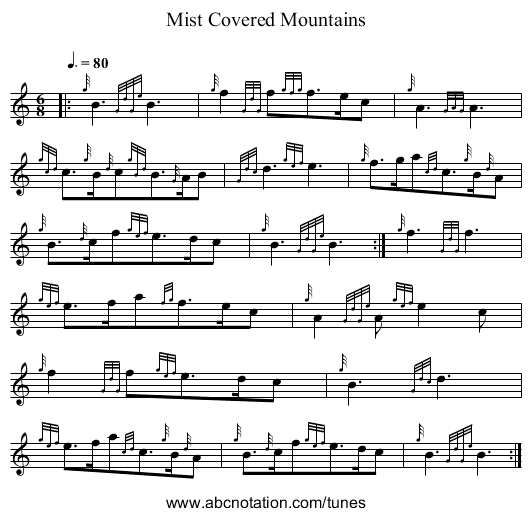 Mist Covered Mountains - staff notation