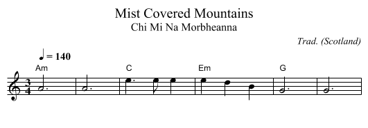 Mist Covered Mountains - staff notation