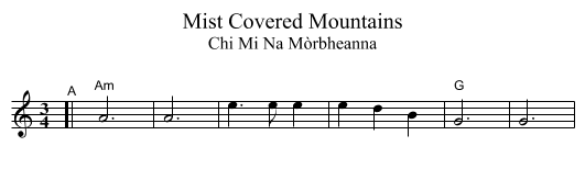 Mist Covered Mountains - staff notation