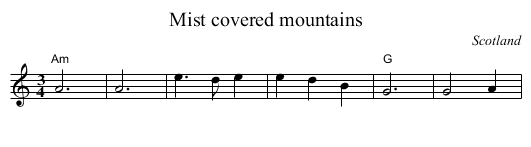 Mist covered mountains - staff notation