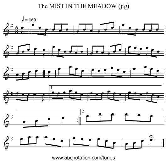 MIST IN THE MEADOW (jig), The - staff notation