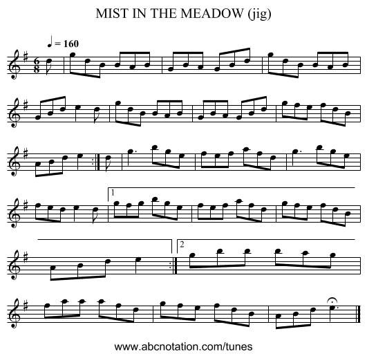 MIST IN THE MEADOW (jig) - staff notation