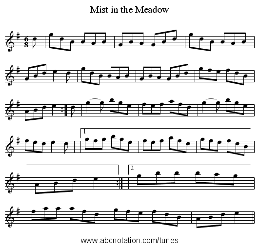 Mist in the Meadow - staff notation