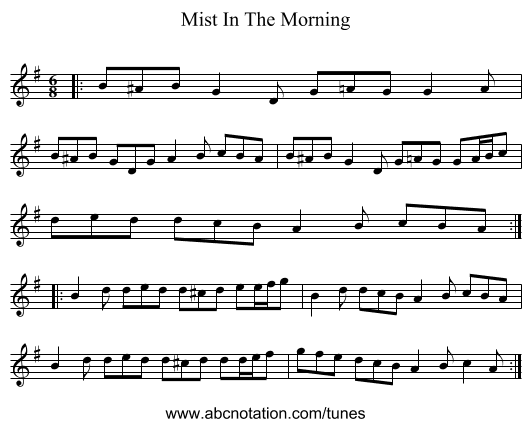 Mist In The Morning - staff notation