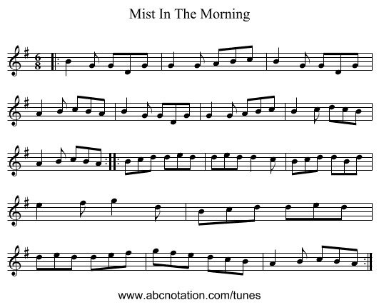 Mist In The Morning - staff notation