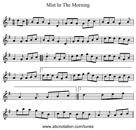Mist In The Morning - staff notation