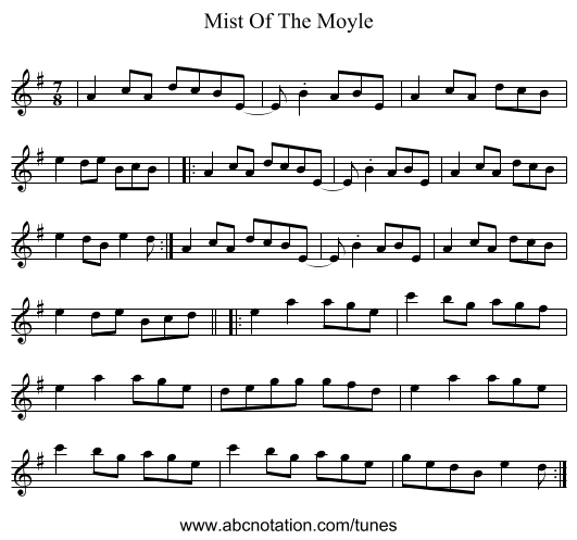 Mist Of The Moyle - staff notation