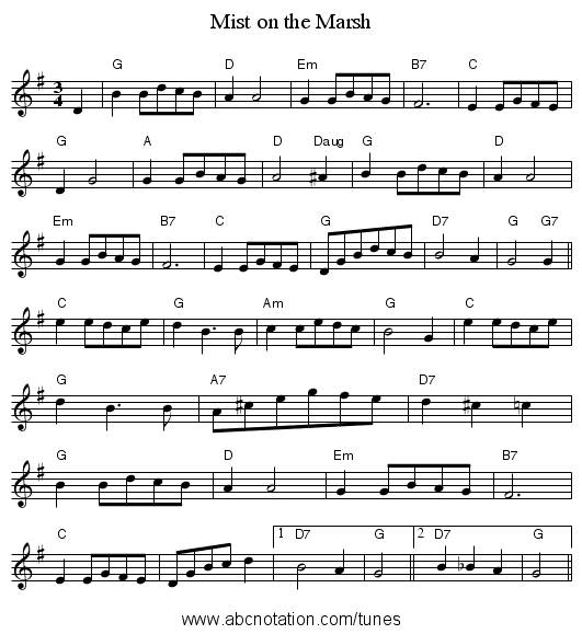 Mist on the Marsh - staff notation