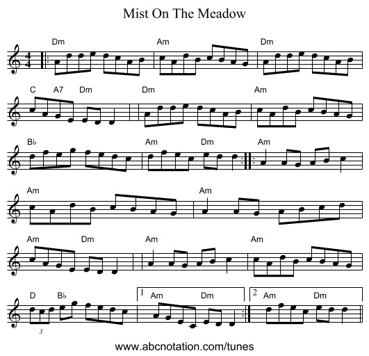 Mist On The Meadow - staff notation