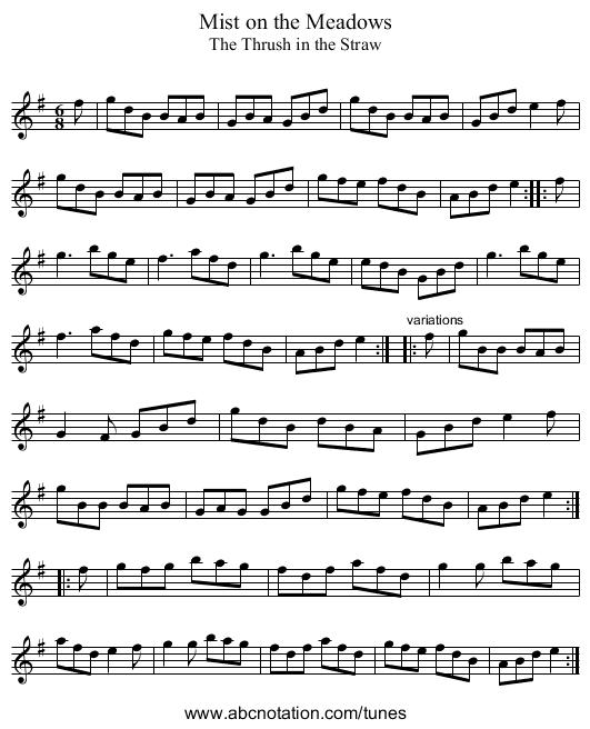 Mist on the Meadows - staff notation
