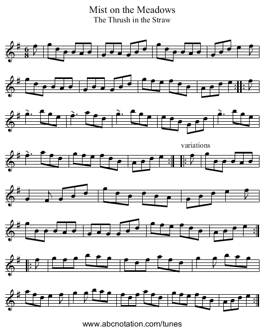 Mist on the Meadows - staff notation