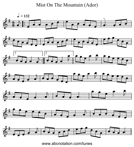 Mist On The Mountain (Ador) - staff notation