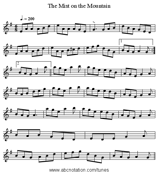 Mist on the Mountain, The - staff notation