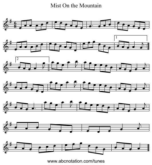 Mist On the Mountain - staff notation