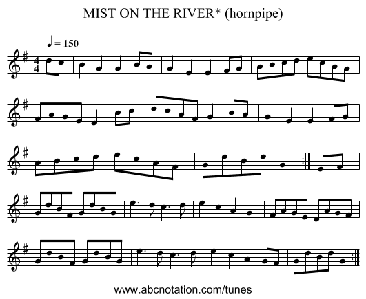 MIST ON THE RIVER* (hornpipe) - staff notation