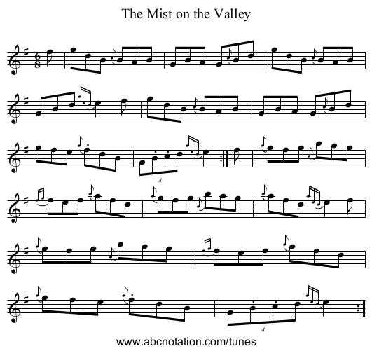 Mist on the Valley, The - staff notation