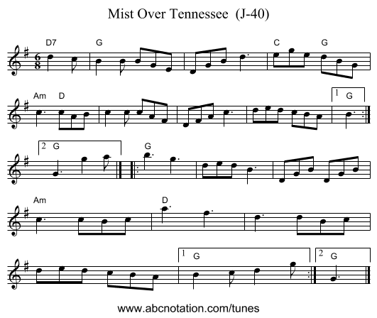 Mist Over Tennessee  (J-40) - staff notation