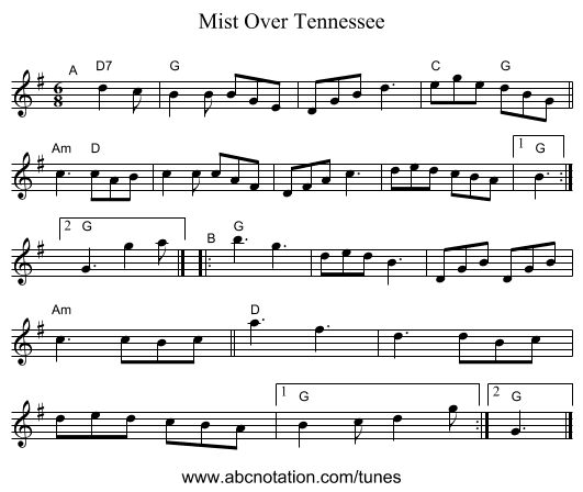 Mist Over Tennessee - staff notation