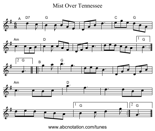 Mist Over Tennessee - staff notation