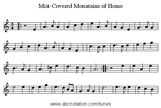 Mist-Covered Mountains of Home - staff notation