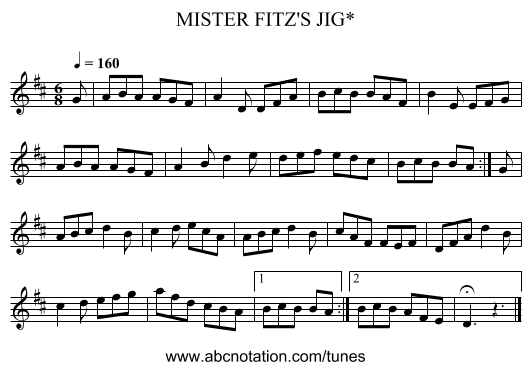 MISTER FITZ'S JIG* - staff notation