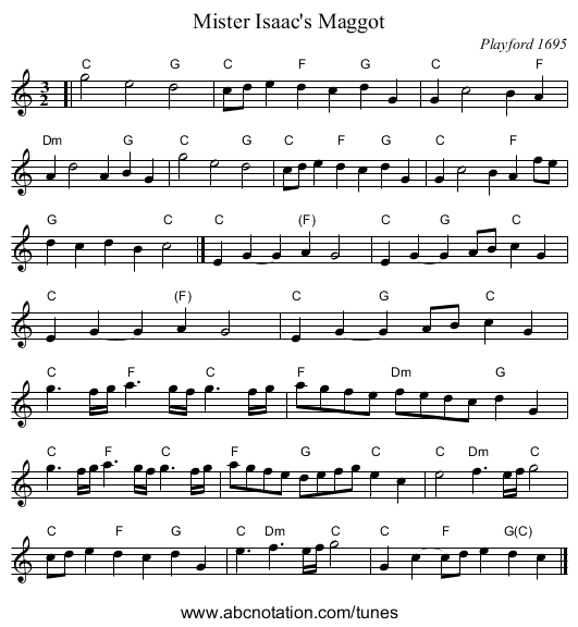 Mister Isaac's Maggot - staff notation