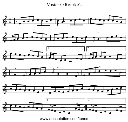 Mister O'Rourke's - staff notation