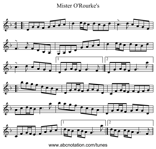 Mister O'Rourke's - staff notation