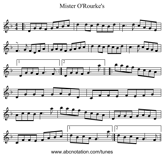 Mister O'Rourke's - staff notation