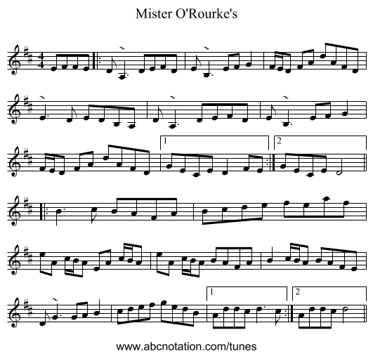 Mister O'Rourke's - staff notation