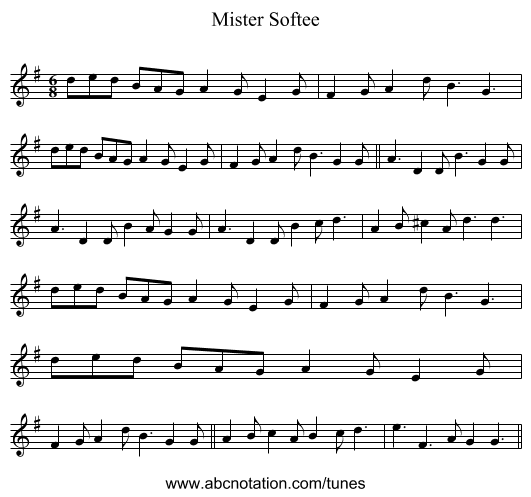 Mister Softee - staff notation