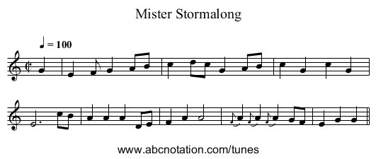 Mister Stormalong - staff notation