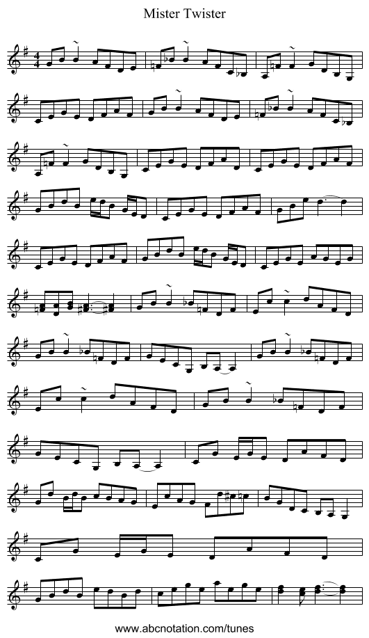 Mister Twister - staff notation