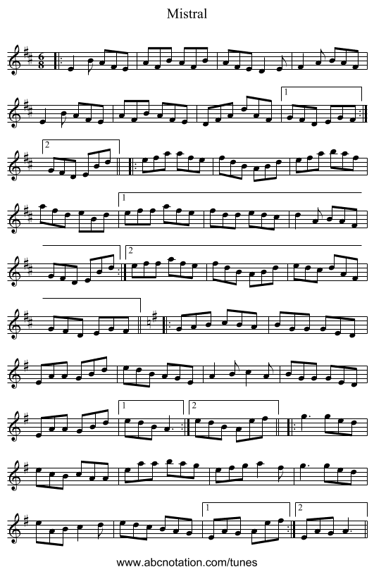 Mistral - staff notation