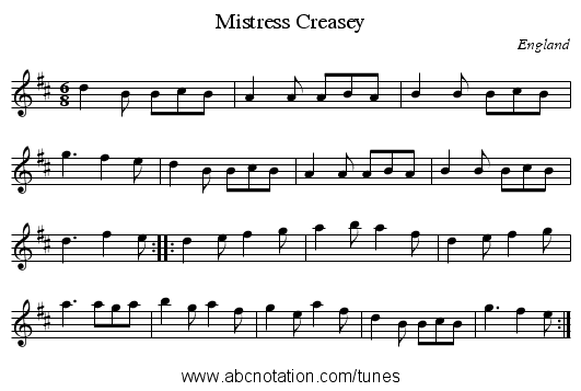 Mistress Creasey - staff notation