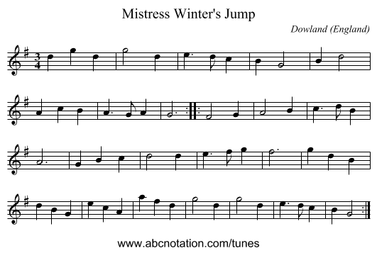 Mistress Winter's Jump - staff notation