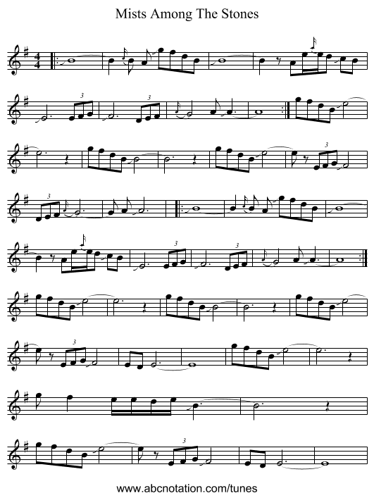 Mists Among The Stones - staff notation