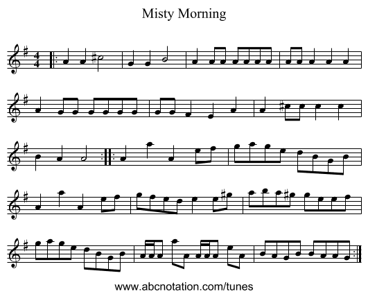 Misty Morning - staff notation